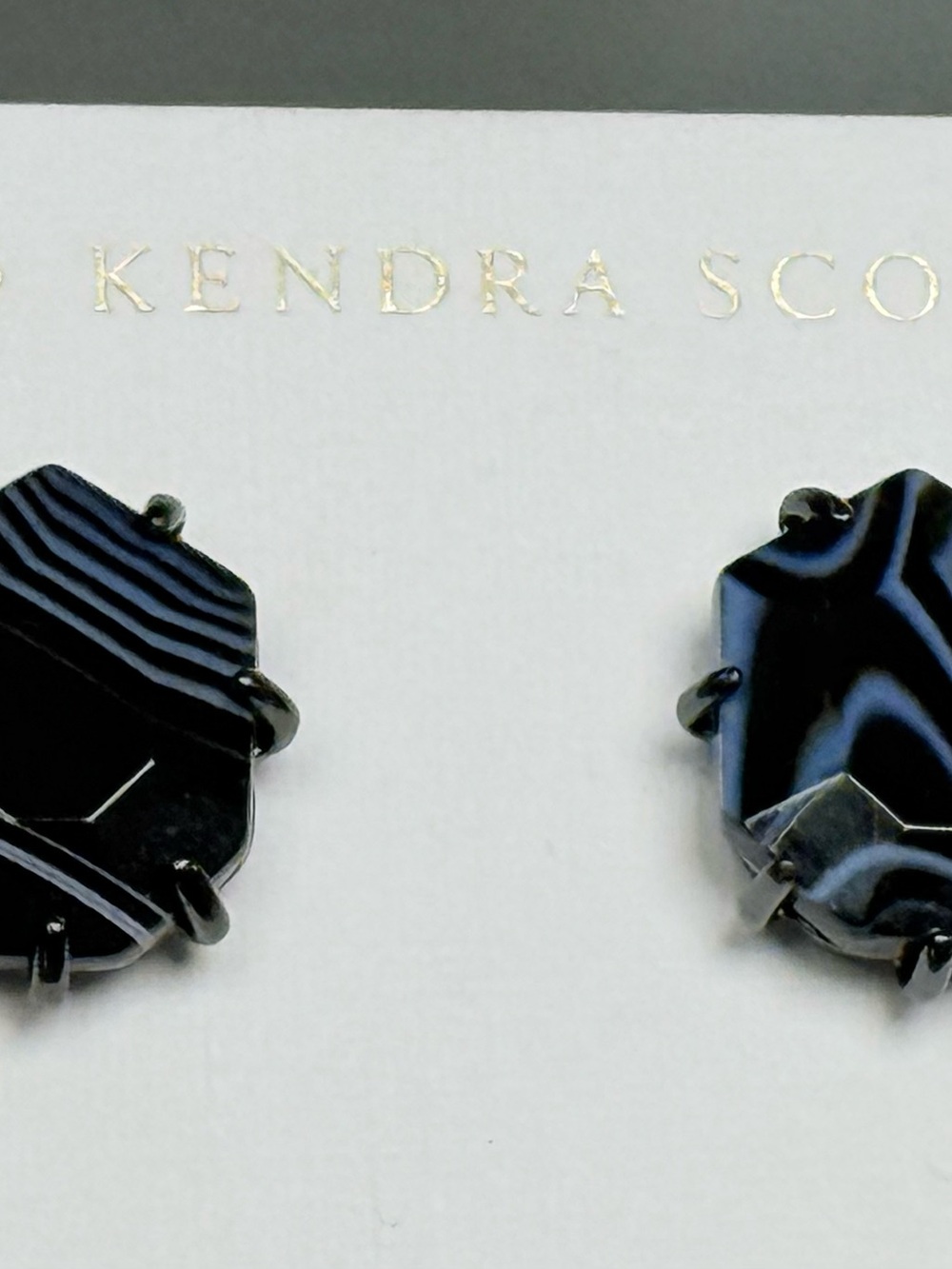 Kendra Scott Morgan Gunmetal Studs in Black Banded Agate - Picture 4 of 5